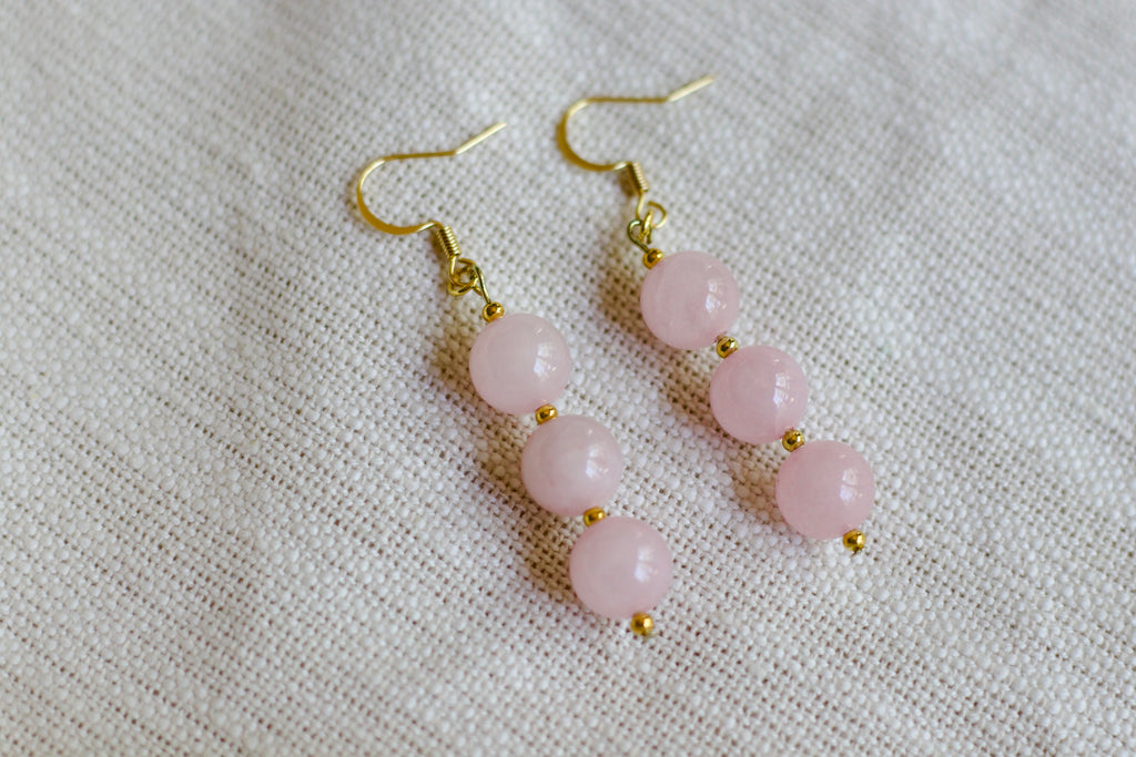 Rose Quartz and Gold Earrings