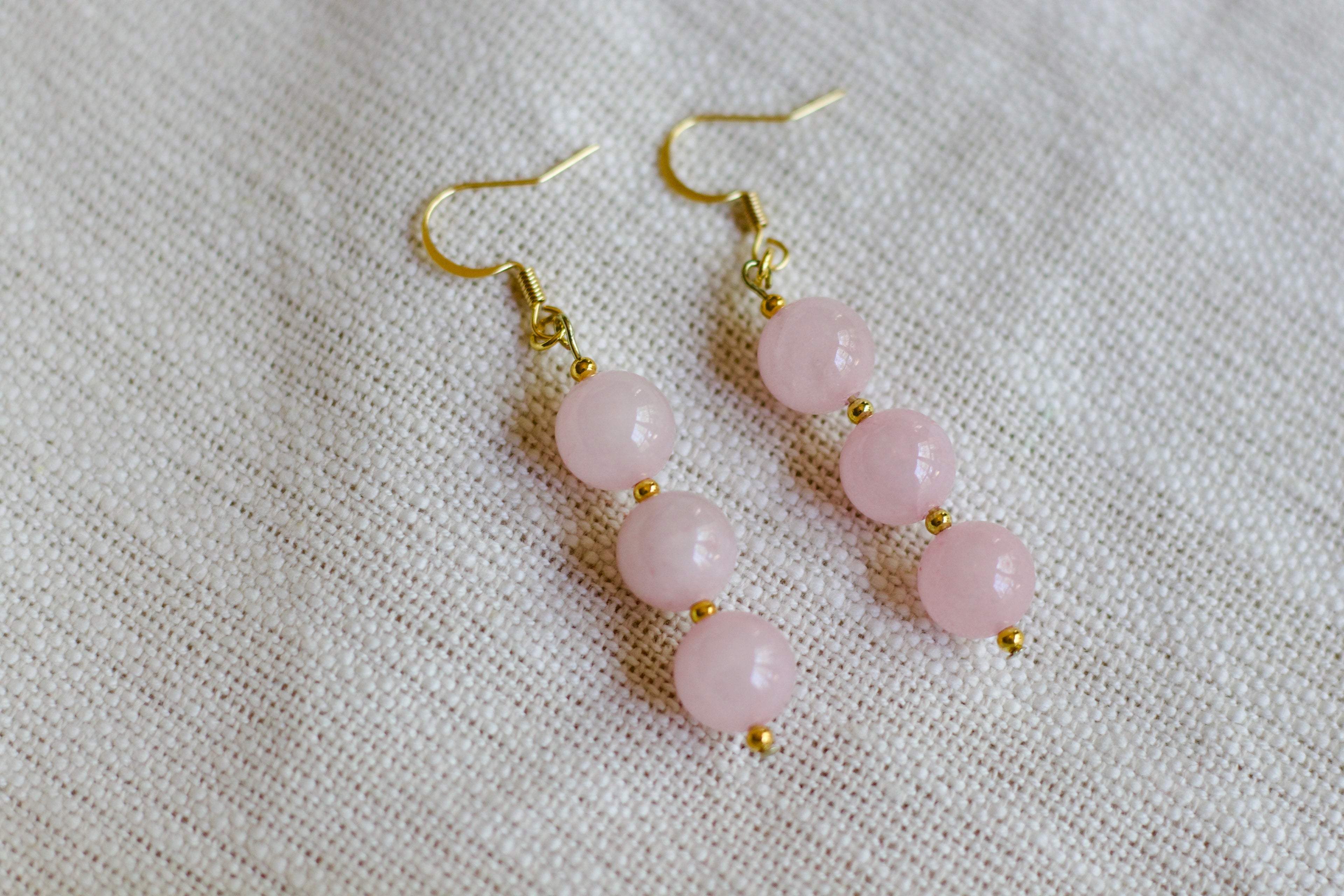 Rose Quartz and Gold Earrings