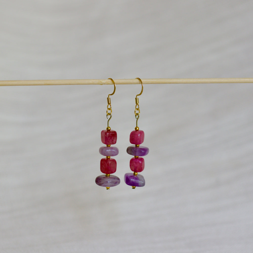 Strawberry Quartz and Amethyst Earrings