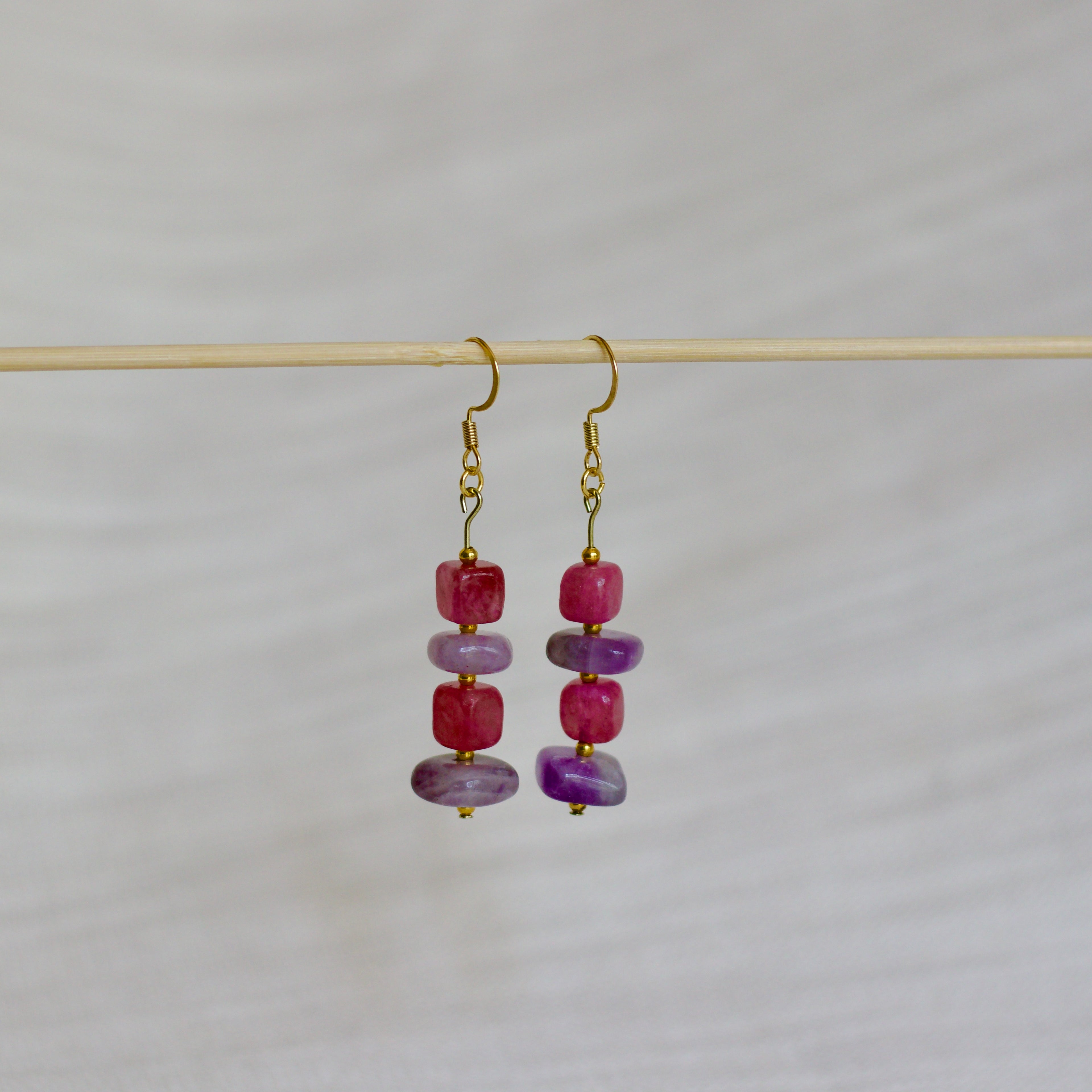 Strawberry Quartz and Amethyst Earrings