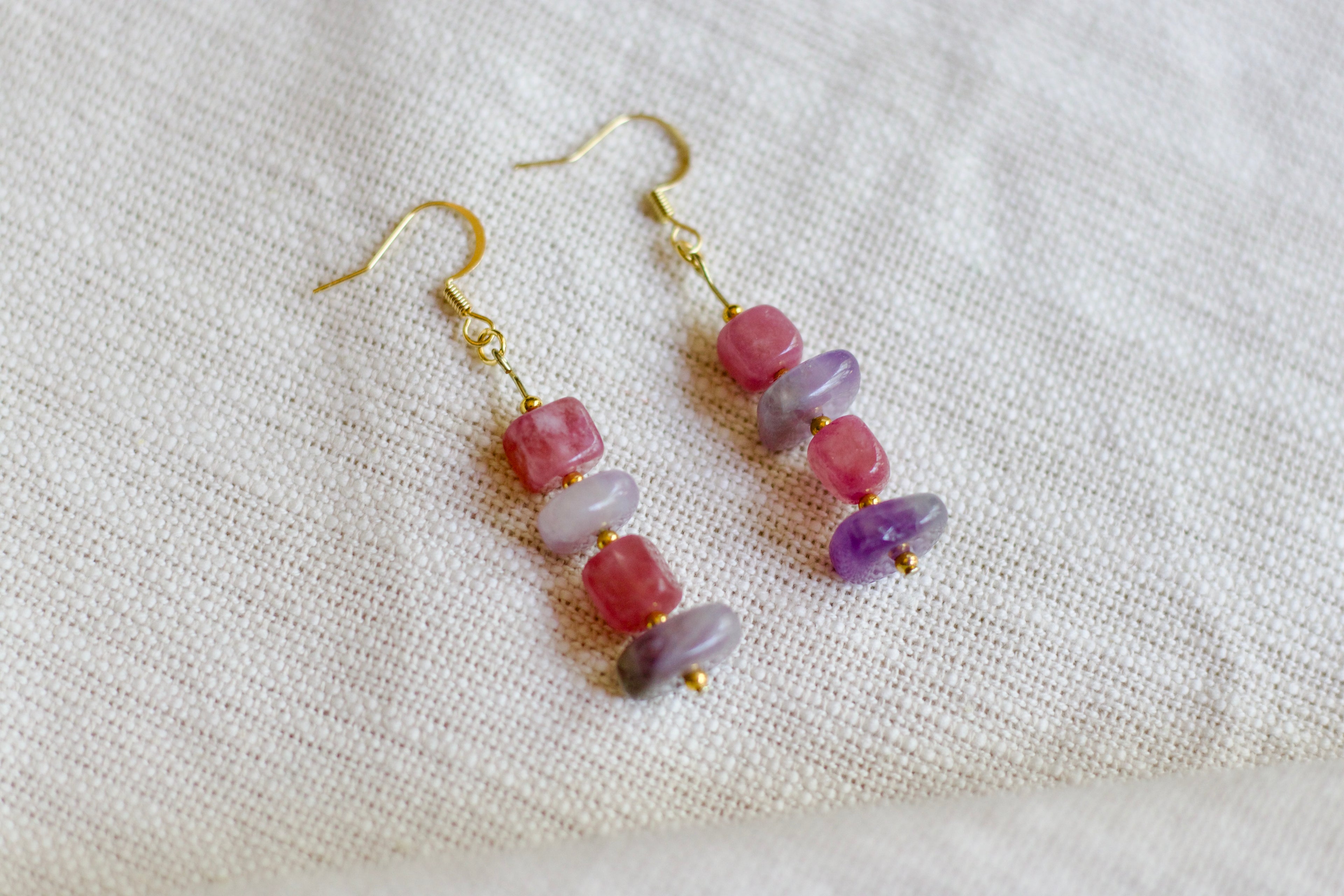 Strawberry Quartz and Amethyst Earrings