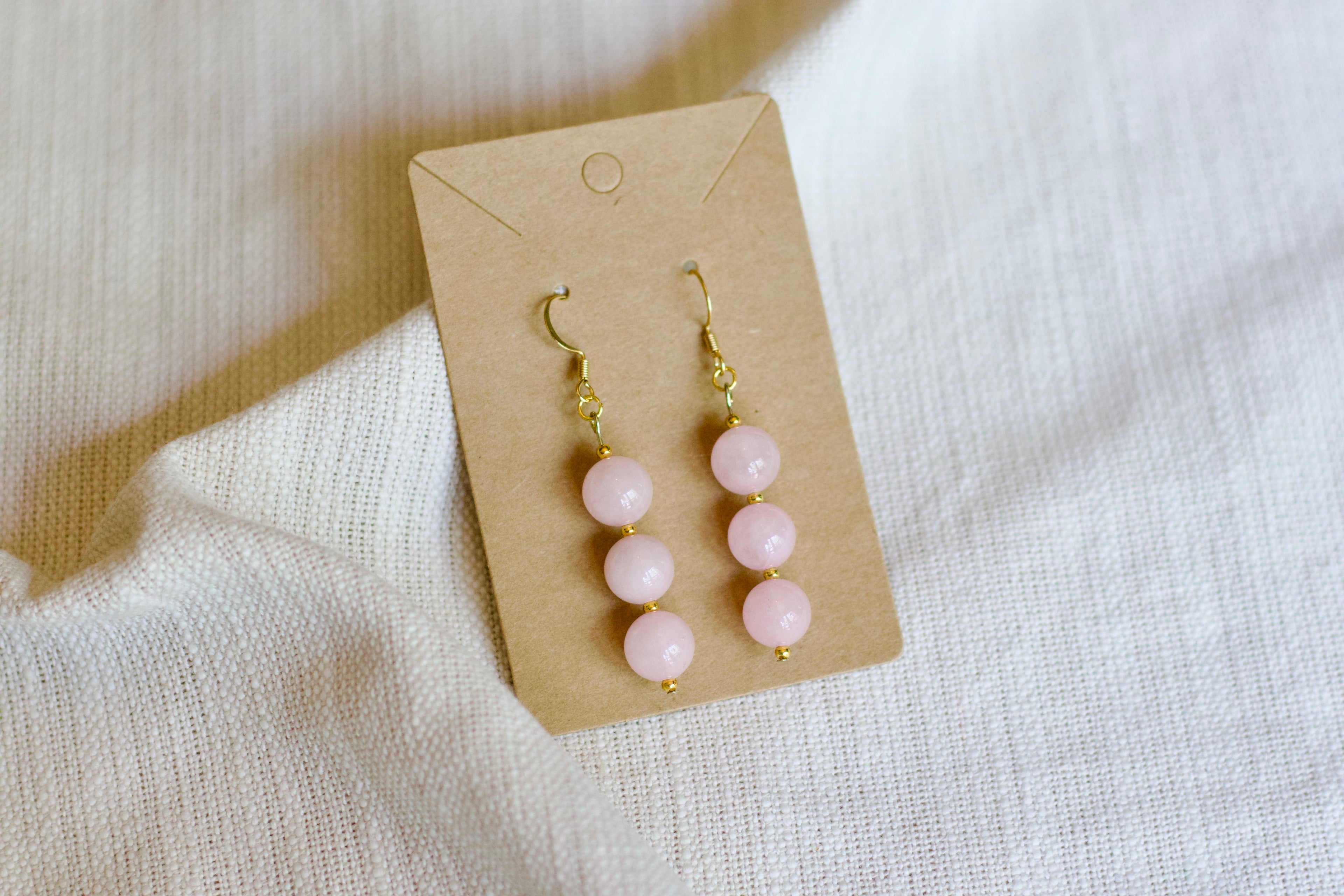 Rose Quartz and Gold Earrings