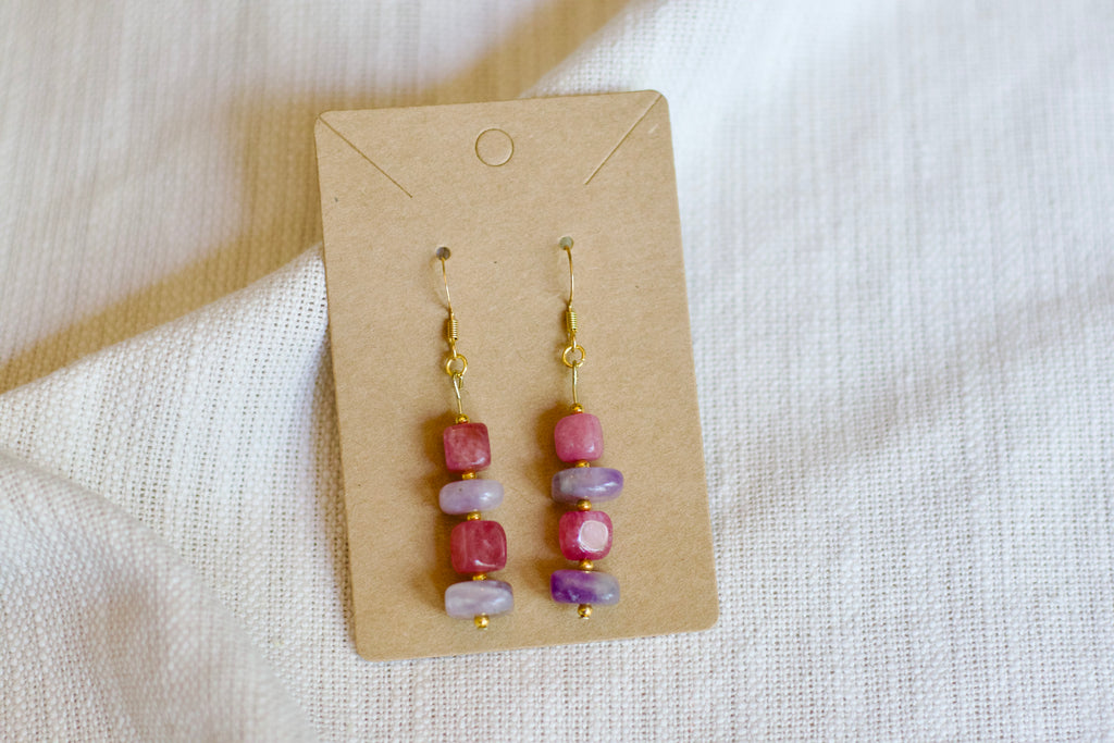 Strawberry Quartz and Amethyst Earrings